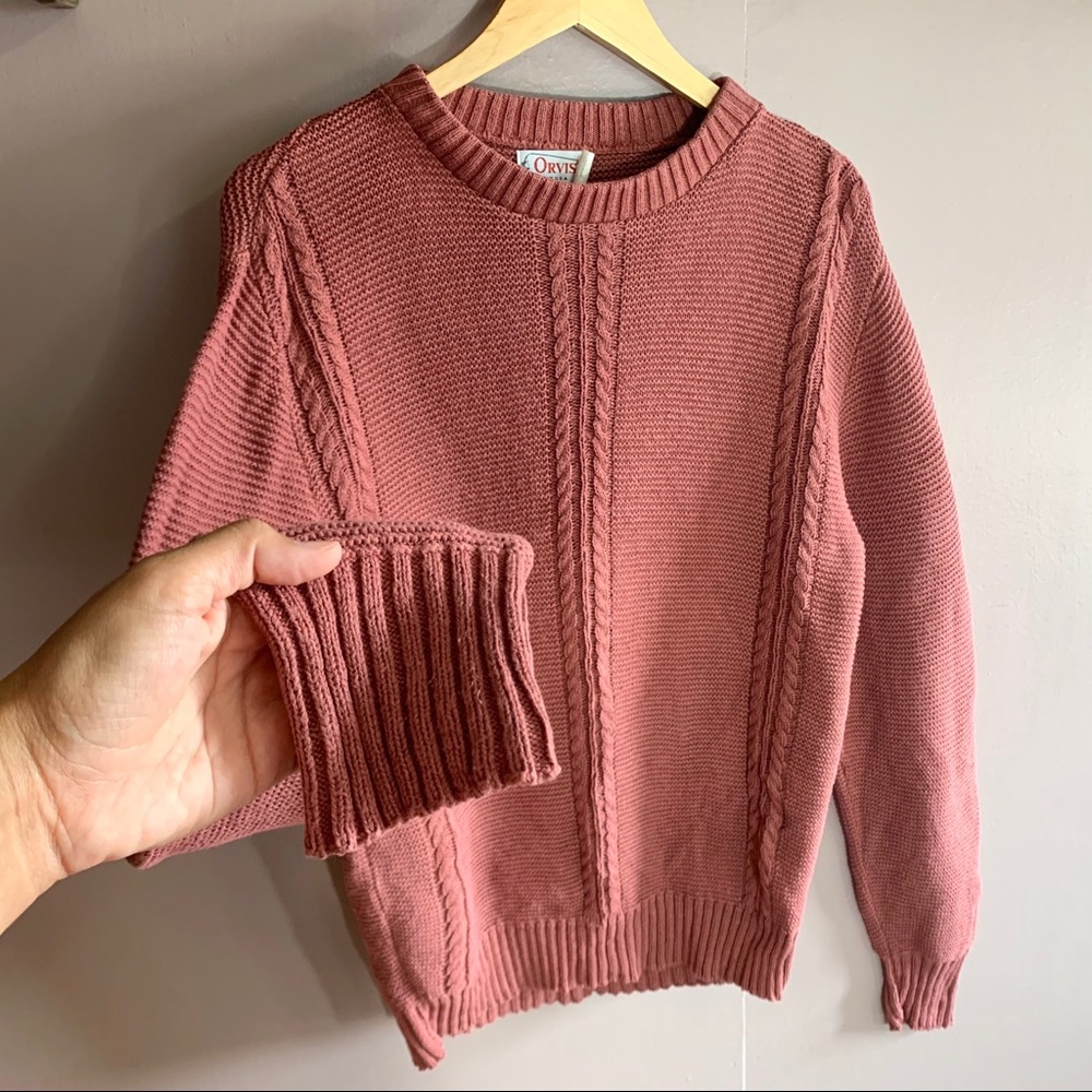 ORVIS PINK CHUNKY CABLE KNIT SWEATER 100% COTTON